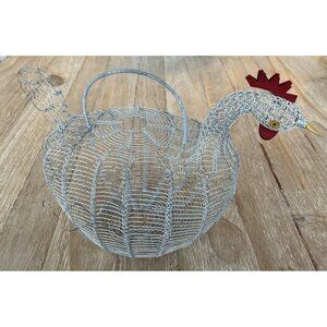 White Wire Chicken Egg Gathering Basket Vintage Antique Rustic Farmhouse 1920s